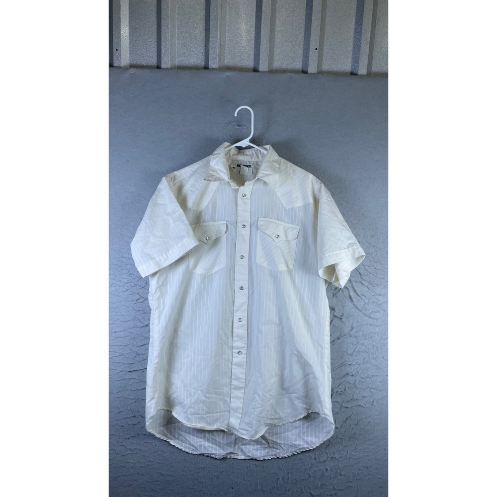 Ruddock Western Shirt Mens 16.5 Cream Excellent Short Sleeve Pearl Snap Stripe